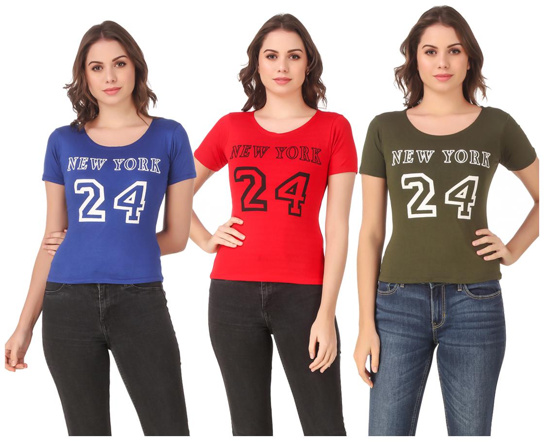 

AARYA WORLD Women Lycra Printed Multi T Shirt