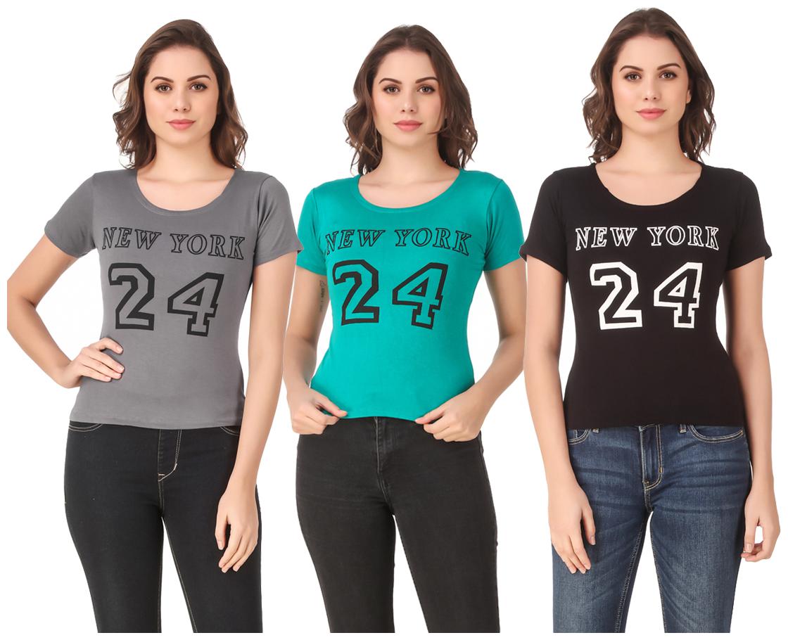

AARYA WORLD Women Lycra Printed Multi T Shirt