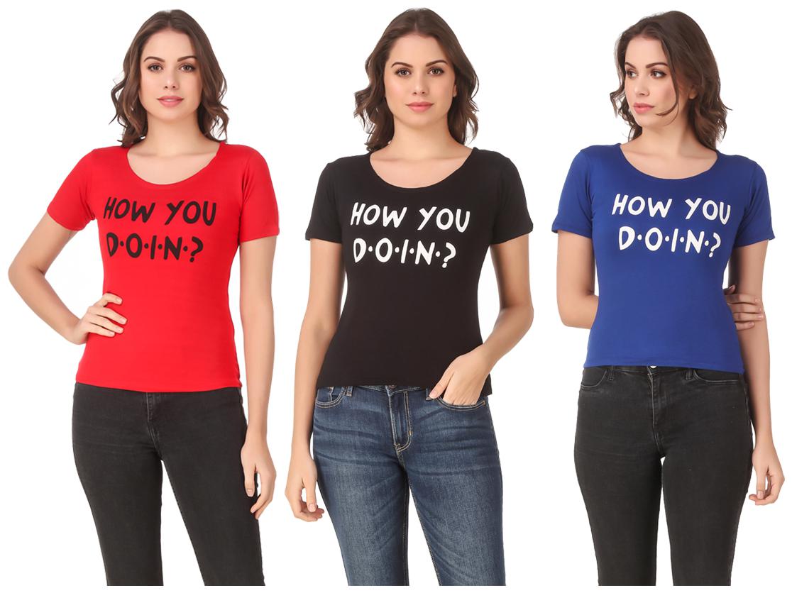 

AARYA WORLD Women Lycra Printed Multi T Shirt
