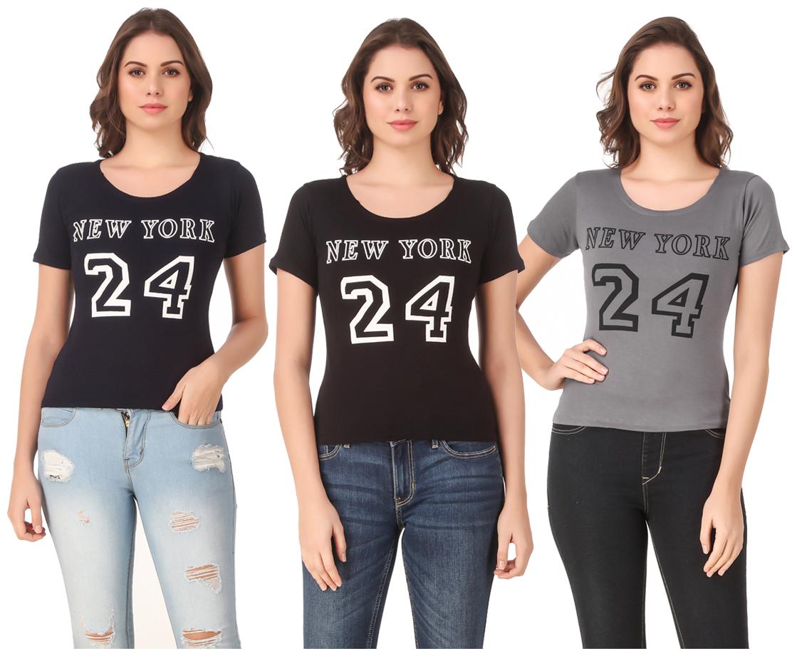 

AARYA WORLD Women Lycra Printed Multi T Shirt