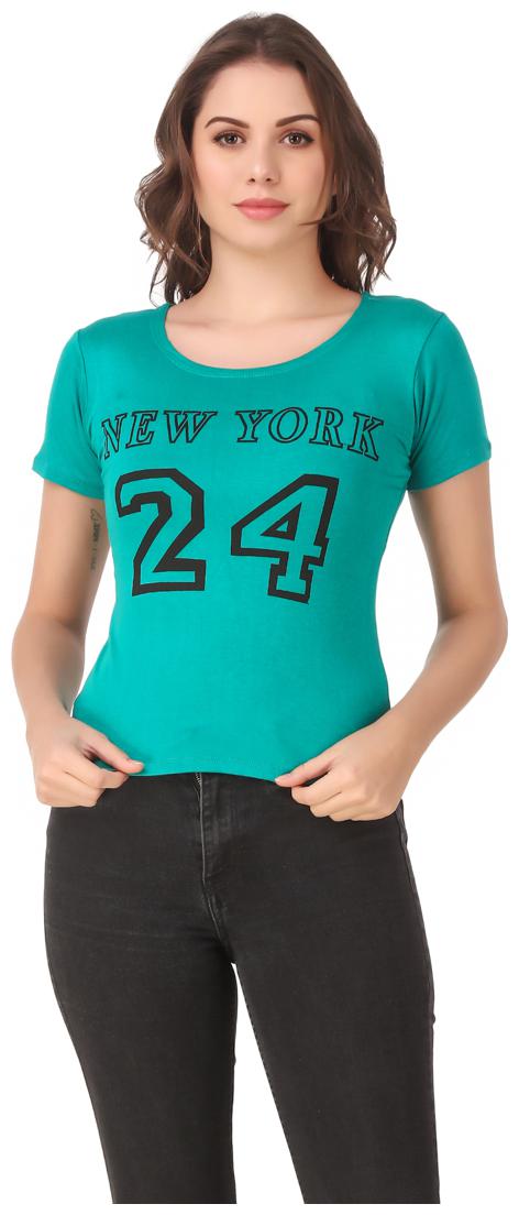 

AARYA WORLD Women Lycra Printed Turquoise T Shirt