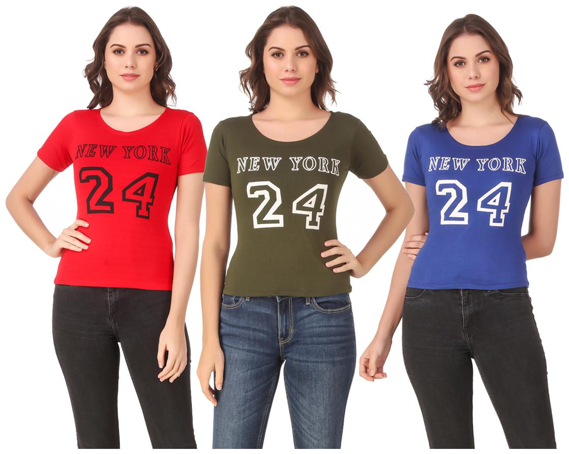 

AARYA WORLD Women Lycra Printed Multi T Shirt
