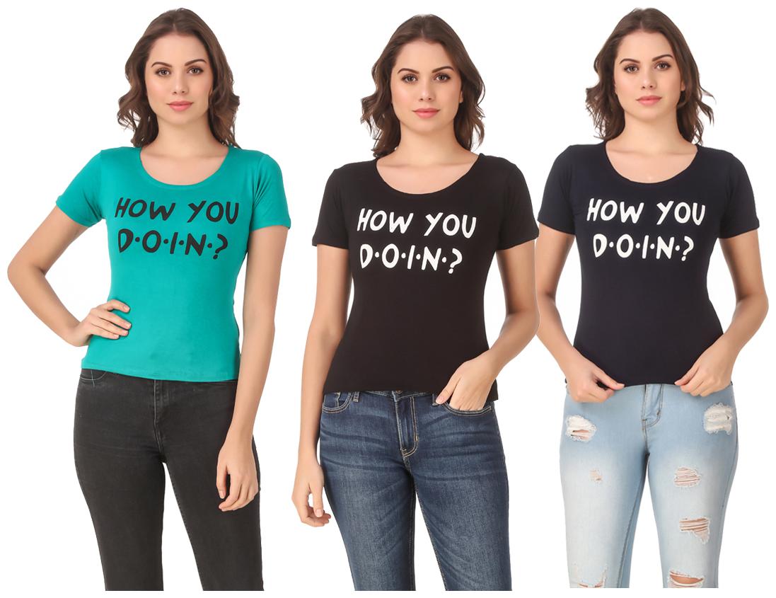 

AARYA WORLD Women Lycra Printed Multi T Shirt