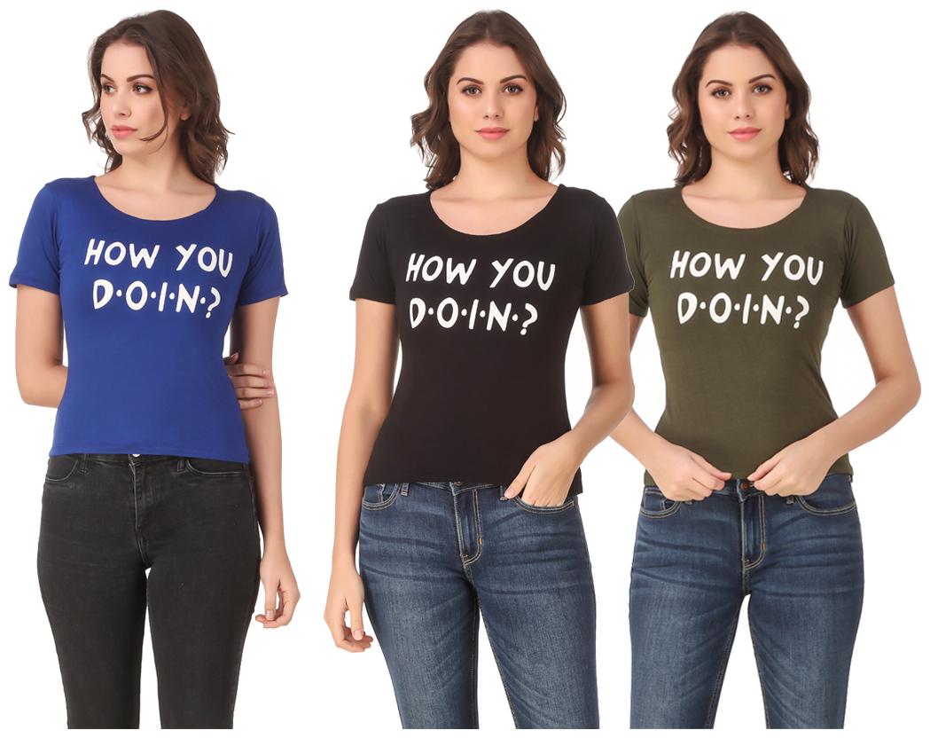 

AARYA WORLD Women Lycra Printed Multi T Shirt