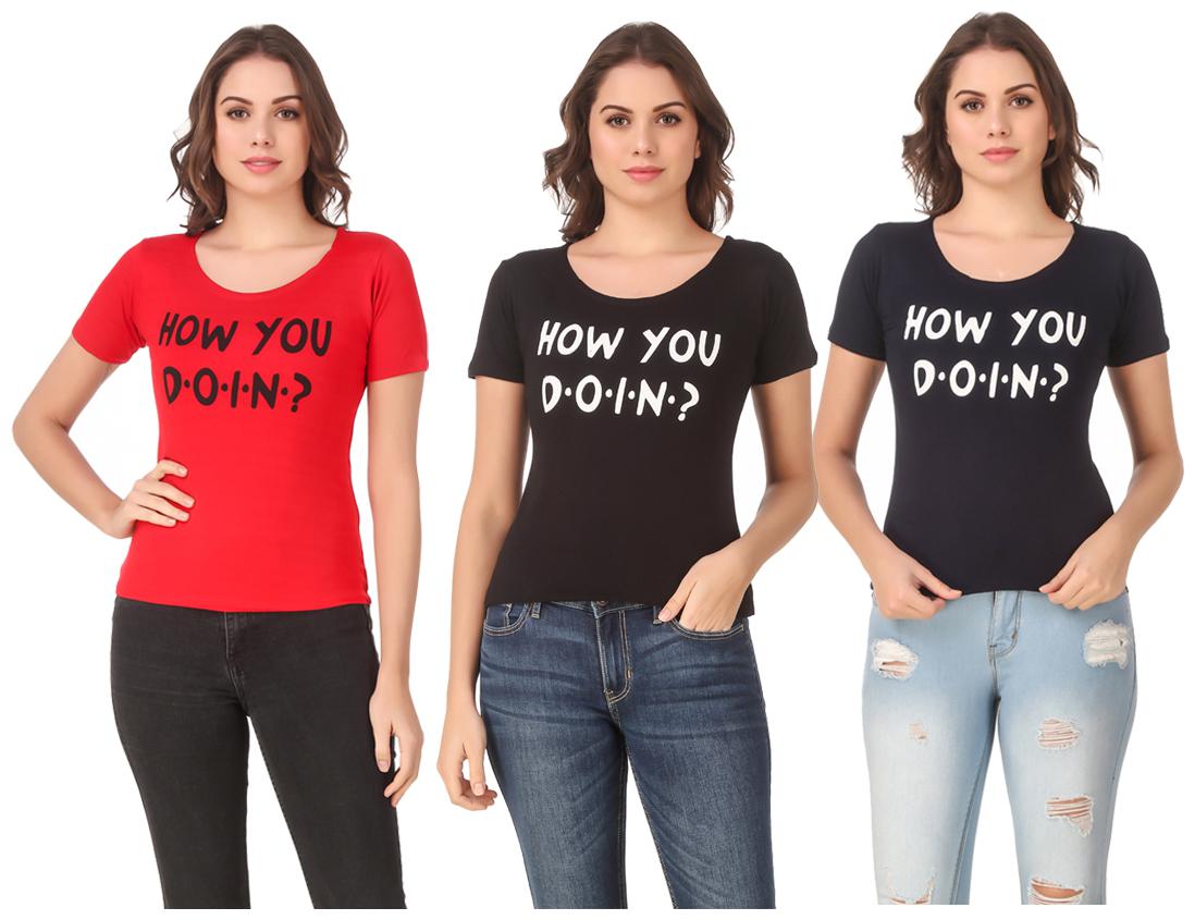

AARYA WORLD Women Lycra Printed Multi T Shirt