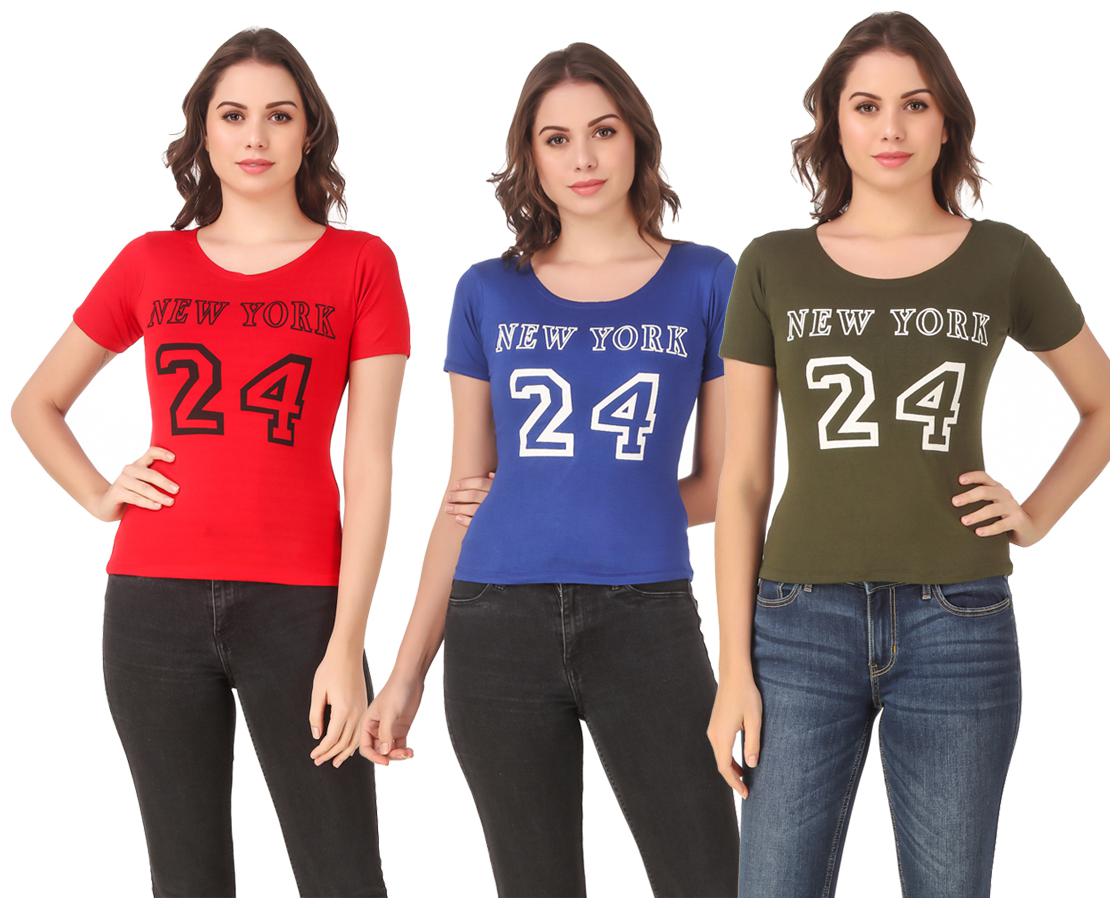 

AARYA WORLD Women Lycra Printed Multi T Shirt