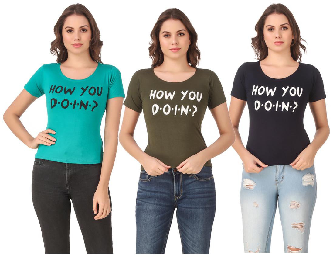 

AARYA WORLD Women Lycra Printed Multi T Shirt