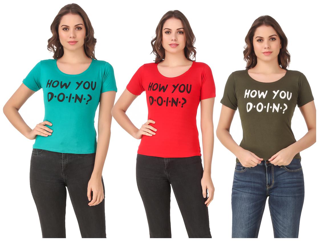 

AARYA WORLD Women Lycra Printed Multi T Shirt