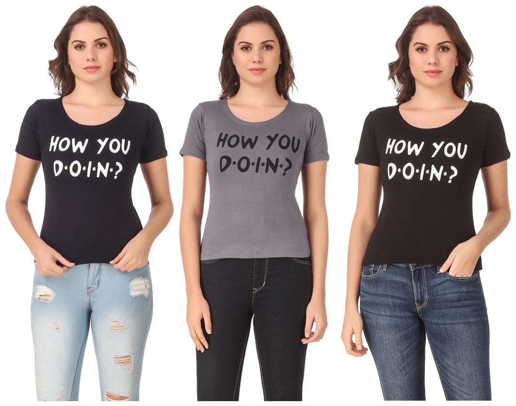 

AARYA WORLD Women Lycra Printed Multi T Shirt
