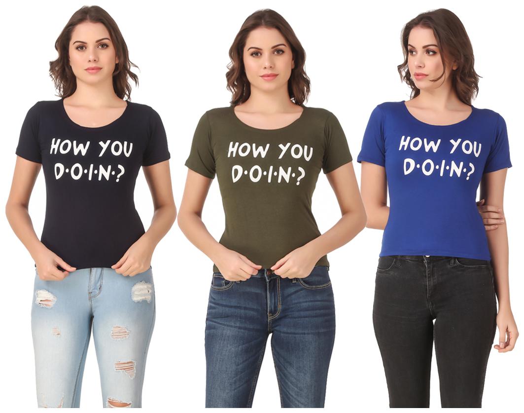 

AARYA WORLD Women Lycra Printed Multi T Shirt