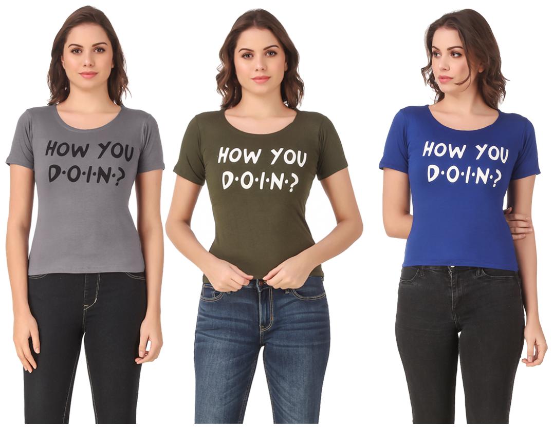

AARYA WORLD Women Lycra Printed Multi T Shirt