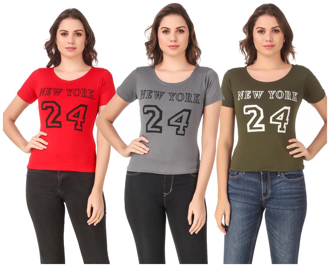 

AARYA WORLD Women Lycra Printed Multi T Shirt