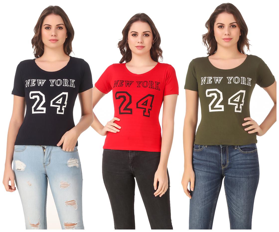 

AARYA WORLD Women Lycra Printed Multi T Shirt