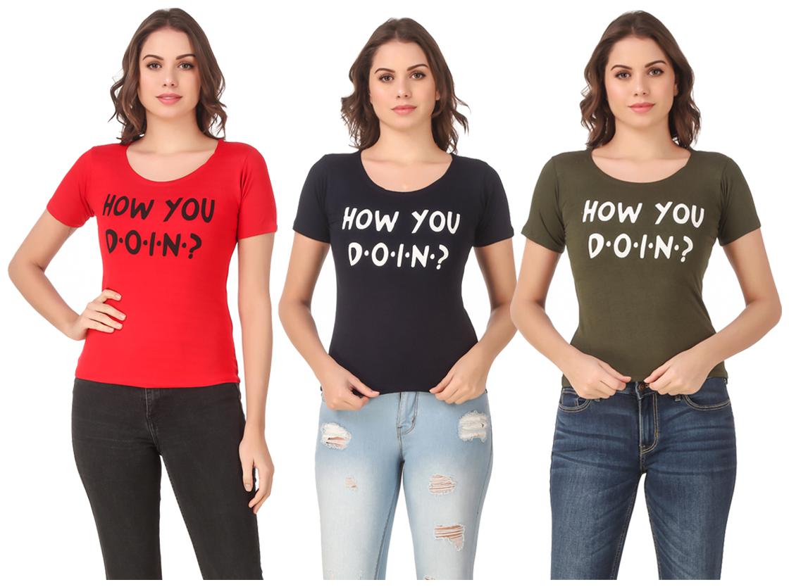 

AARYA WORLD Women Lycra Printed Multi T Shirt