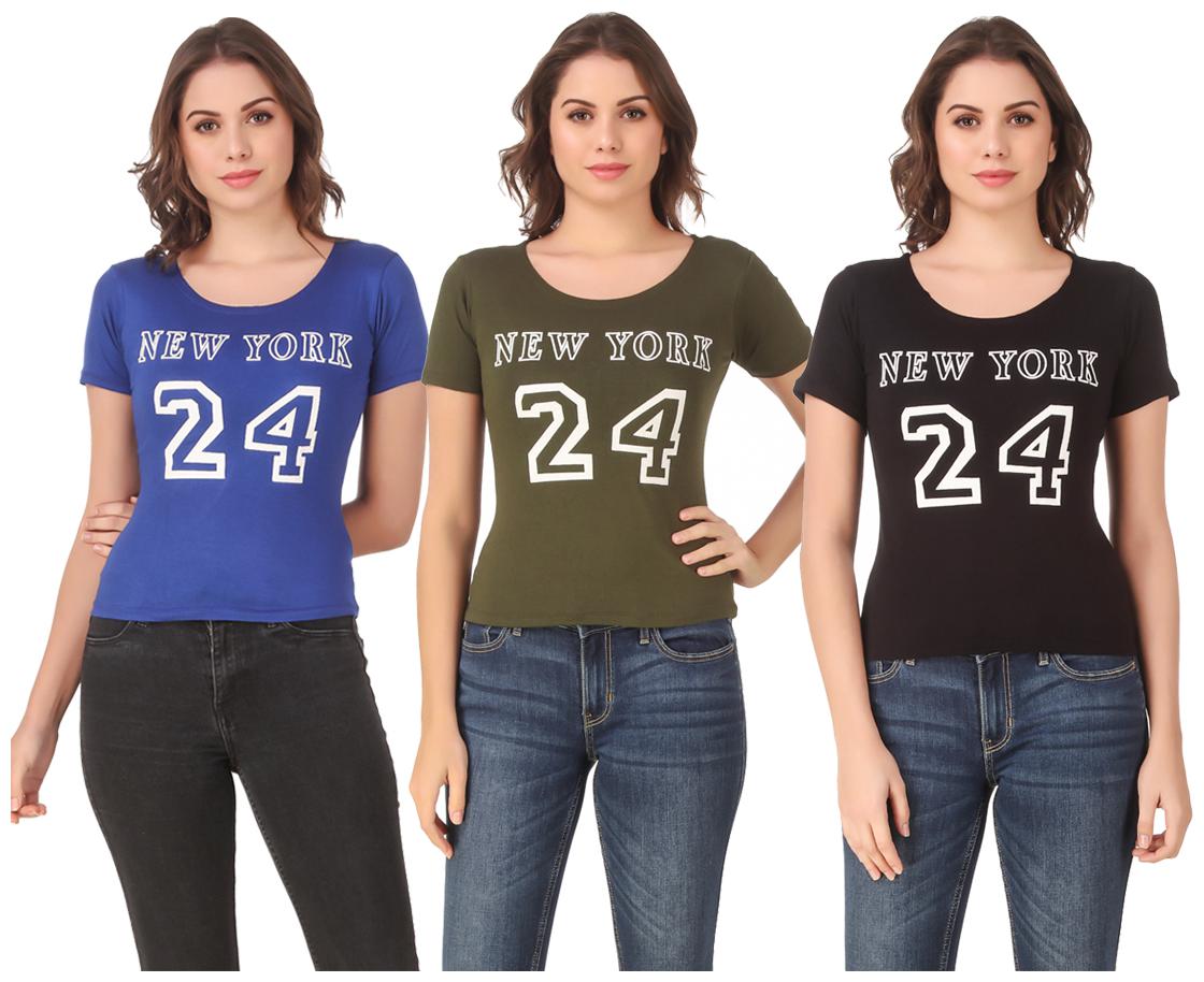 

AARYA WORLD Women Lycra Printed Multi T Shirt