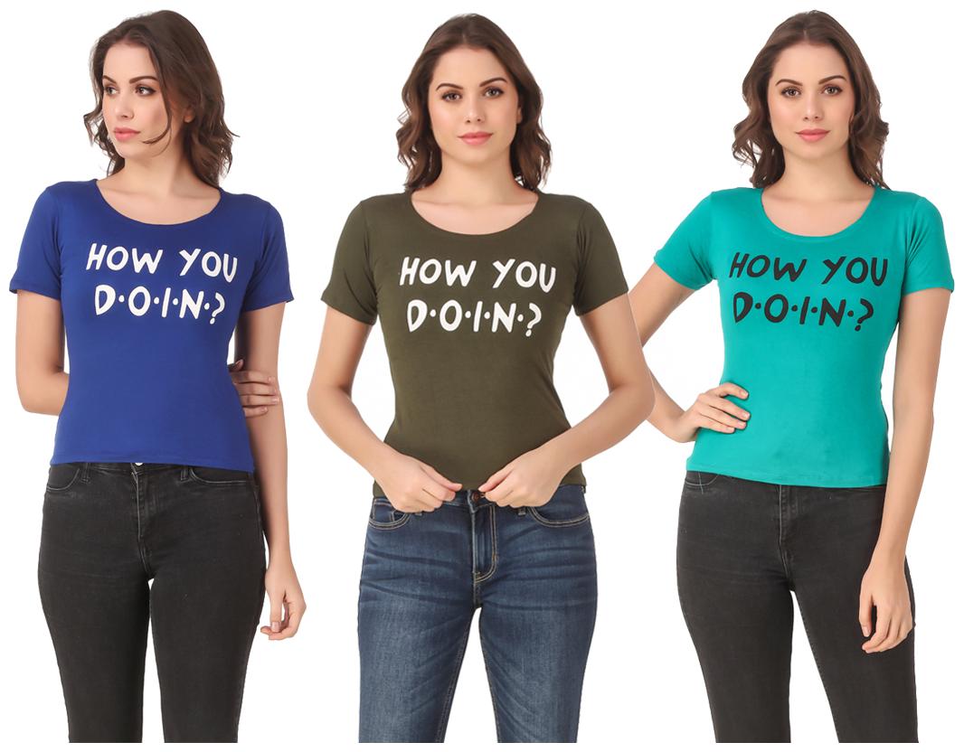 

AARYA WORLD Women Lycra Printed Multi T Shirt
