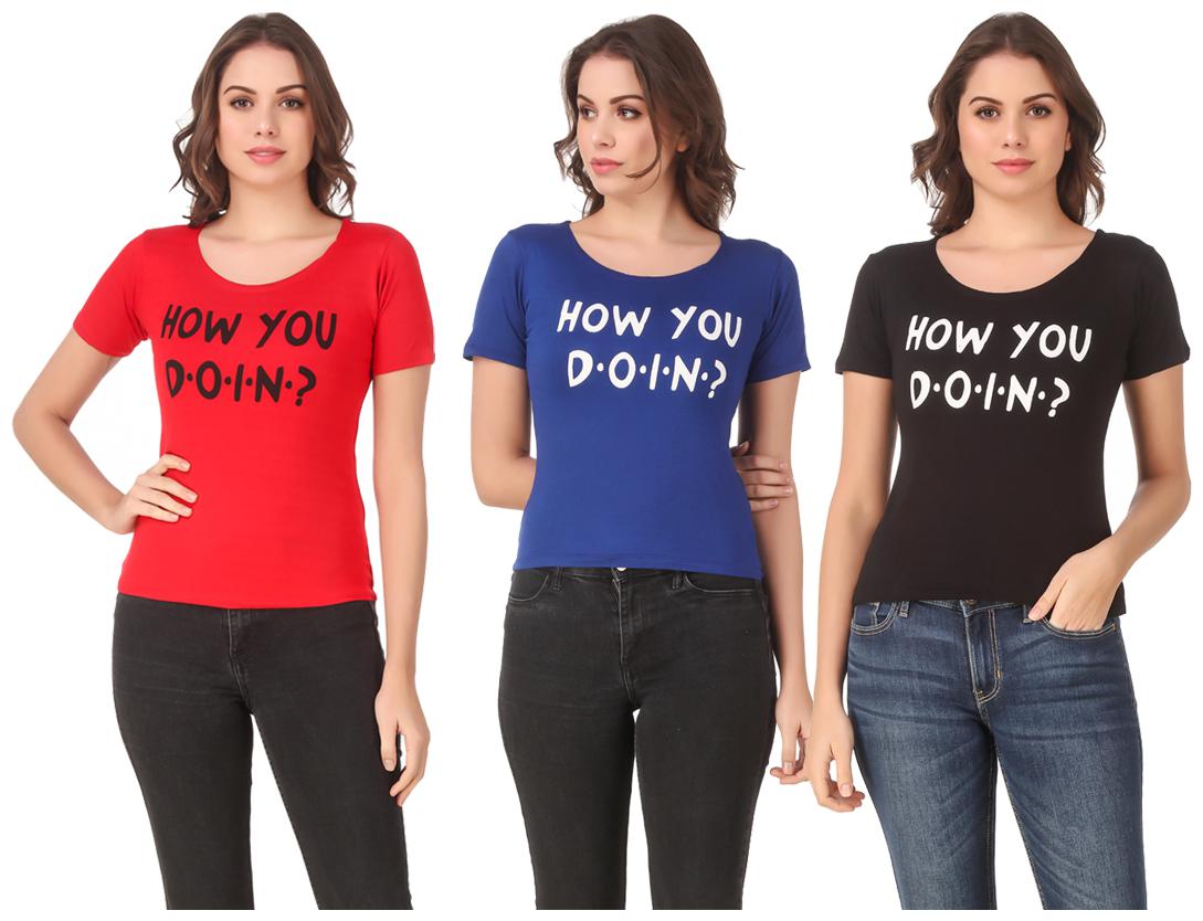

AARYA WORLD Women Lycra Printed Multi T Shirt