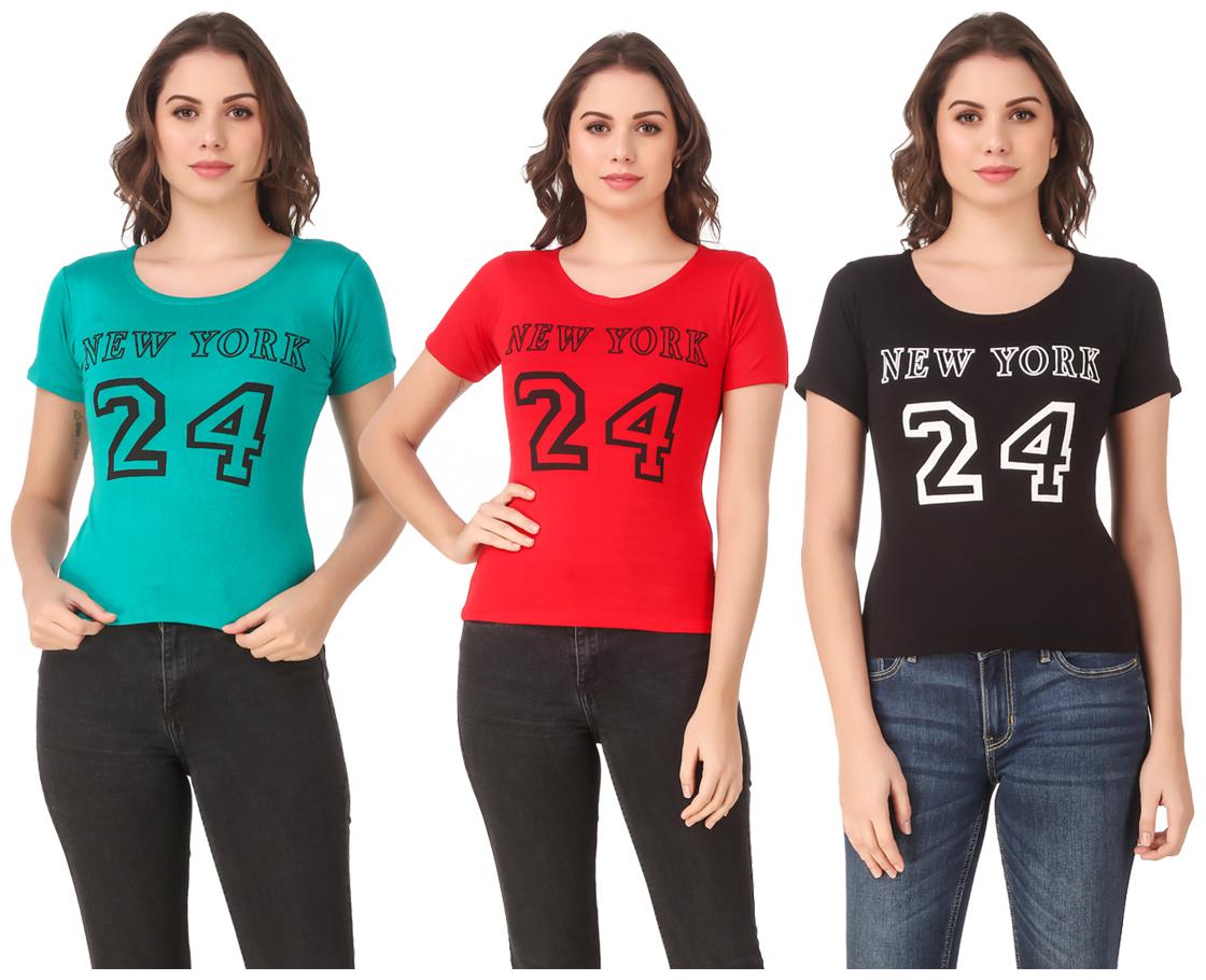 

AARYA WORLD Women Lycra Printed Multi T Shirt
