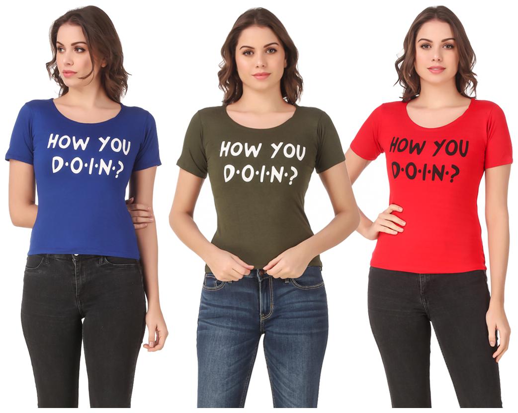 

AARYA WORLD Women Lycra Printed Multi T Shirt