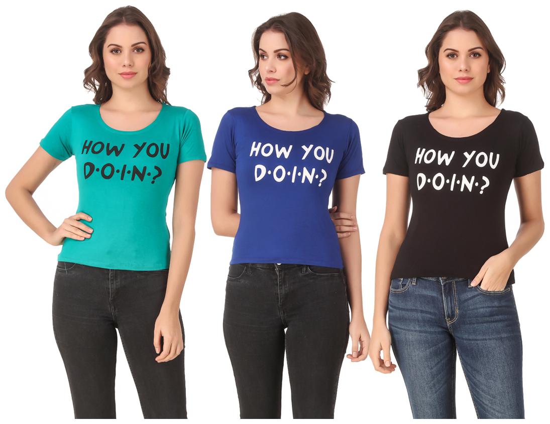 

AARYA WORLD Women Lycra Printed Multi T Shirt