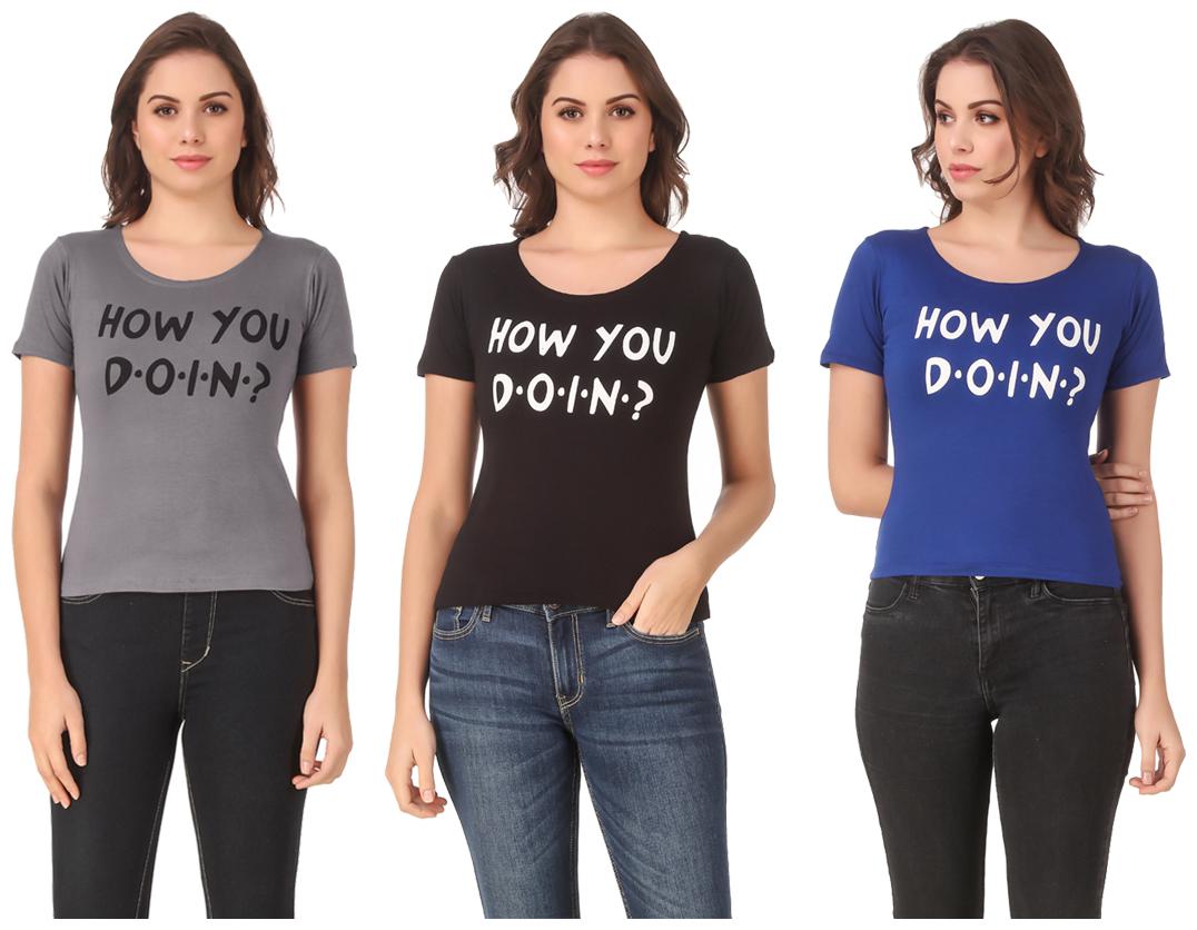 

AARYA WORLD Women Lycra Printed Multi T Shirt