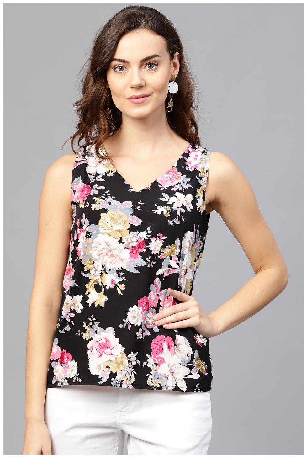 

AASI- HOUSE OF NAYO Women Printed Regular top - Black