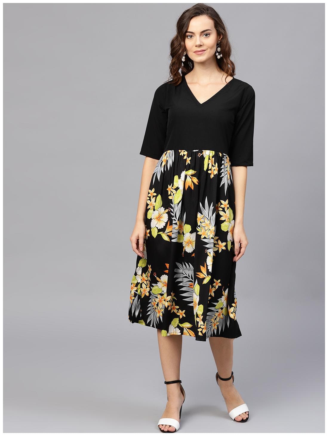 

AASI- HOUSE OF NAYO Black Printed A-line dress