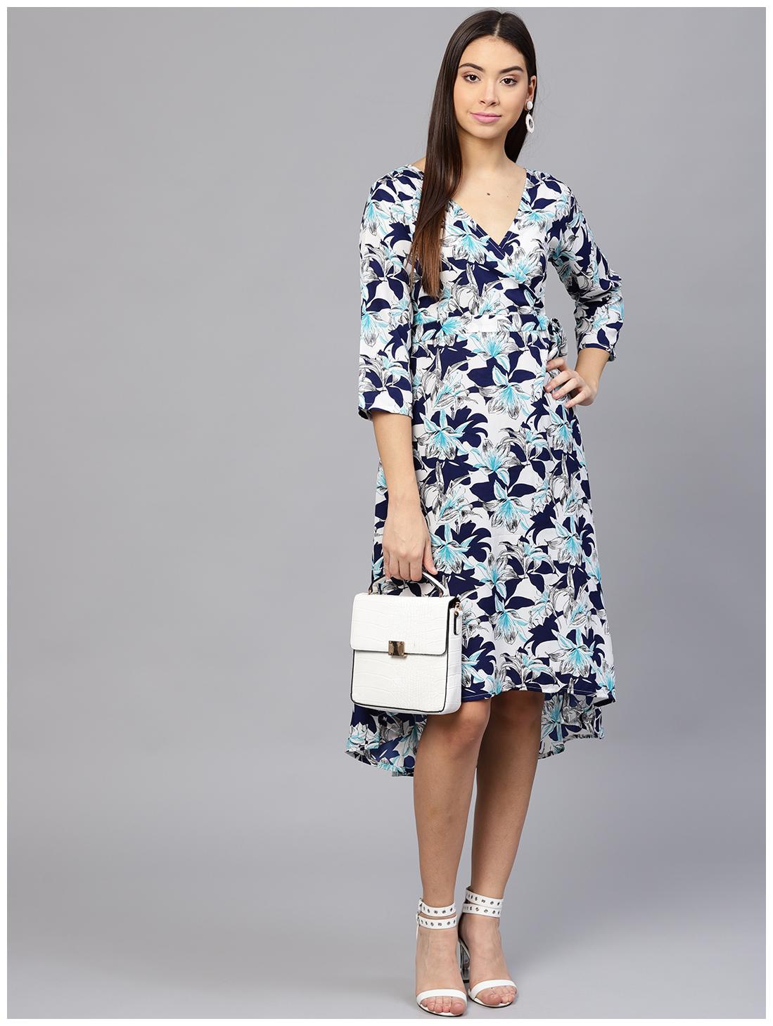 

AASI- HOUSE OF NAYO Blue Printed A-line dress