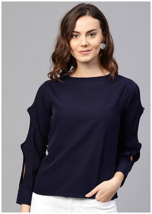 AASI- HOUSE OF NAYO Women Solid Regular top - Blue