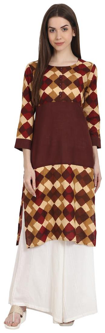 

AASI- HOUSE OF NAYO Women Brown Printed Straight Kurta