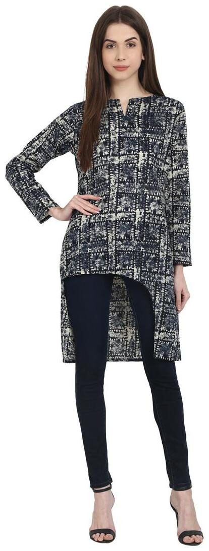 

AASI- HOUSE OF NAYO Grey printed full sleeve cotton assymetrical tunics