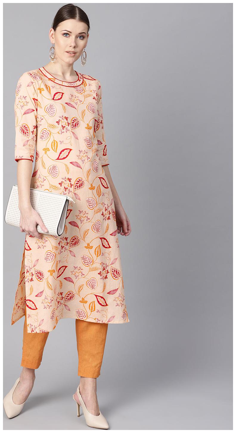

AASI- HOUSE OF NAYO Women Beige Floral Straight Kurta