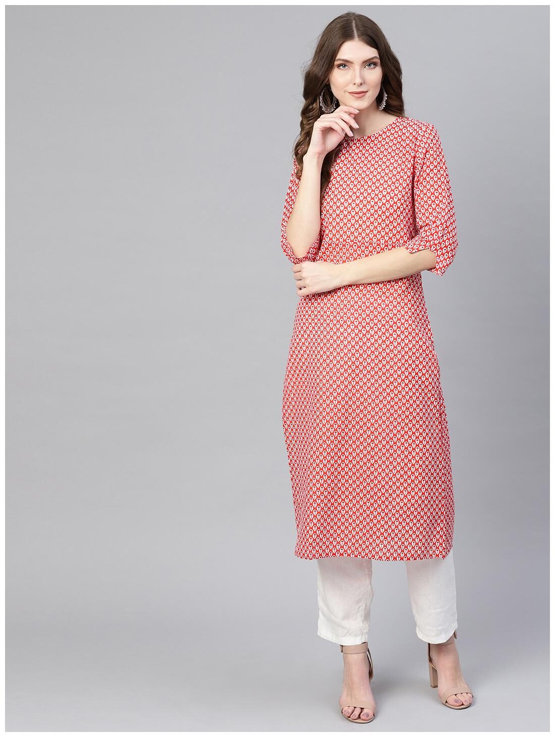 

AASI- HOUSE OF NAYO Women Red Printed Straight Kurta