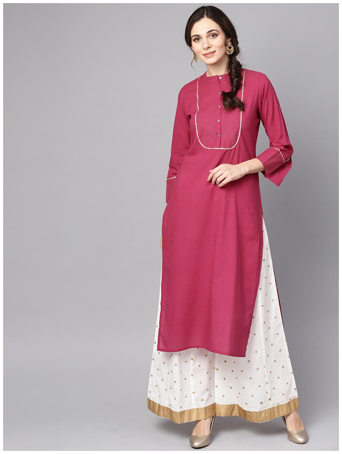 

AASI- HOUSE OF NAYO Women Pink Solid Straight Kurta