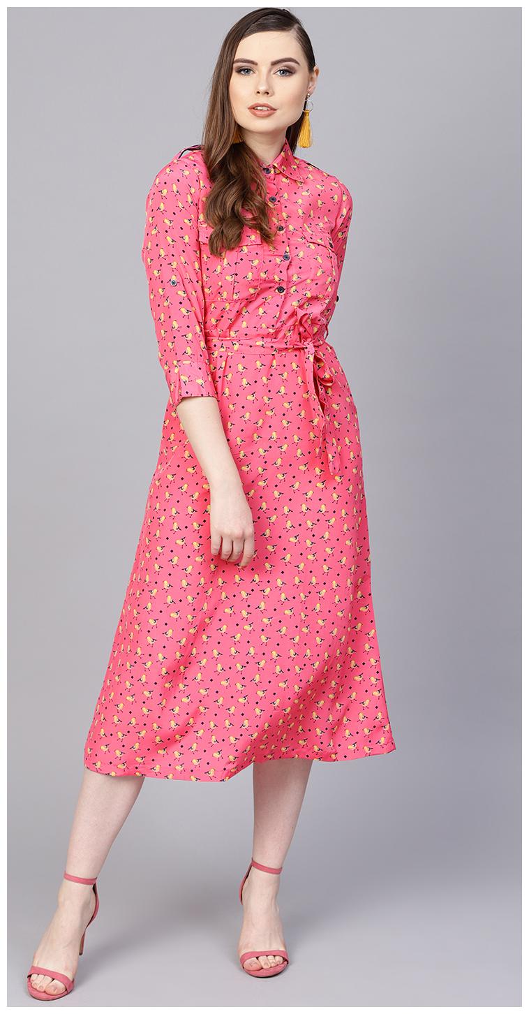 

AASI- HOUSE OF NAYO Pink Printed A-line dress