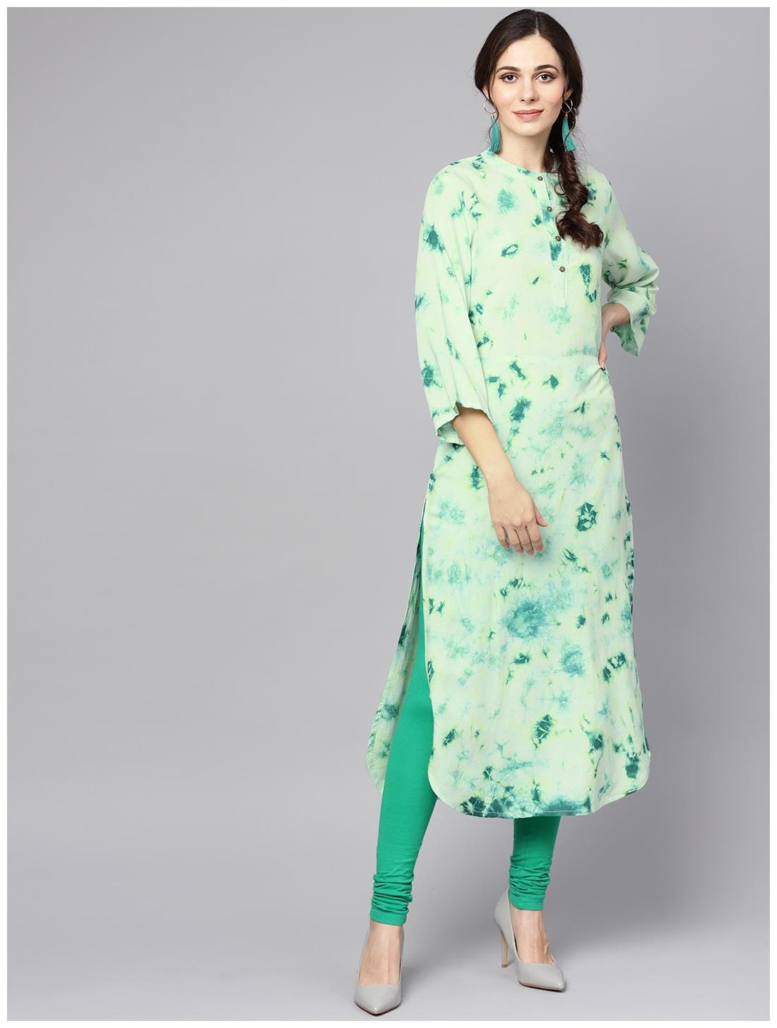 

AASI- HOUSE OF NAYO Women Green Solid Straight Kurta