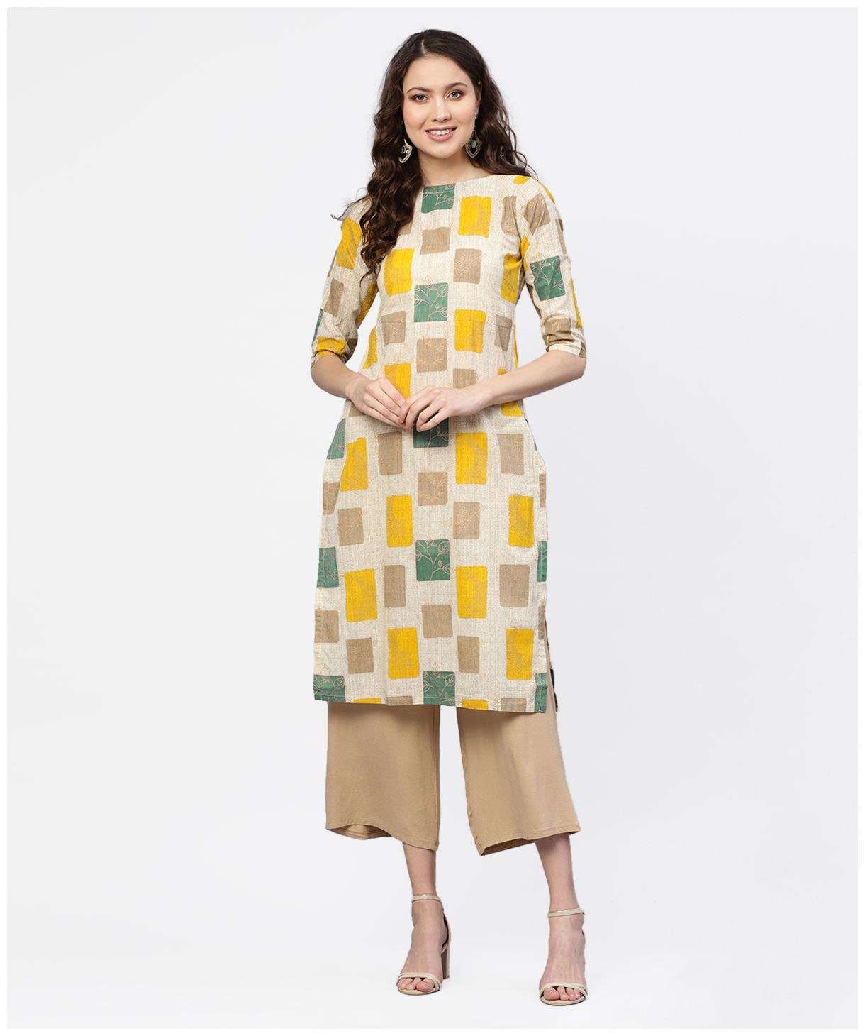 

AASI- HOUSE OF NAYO Women White Printed Straight Kurta