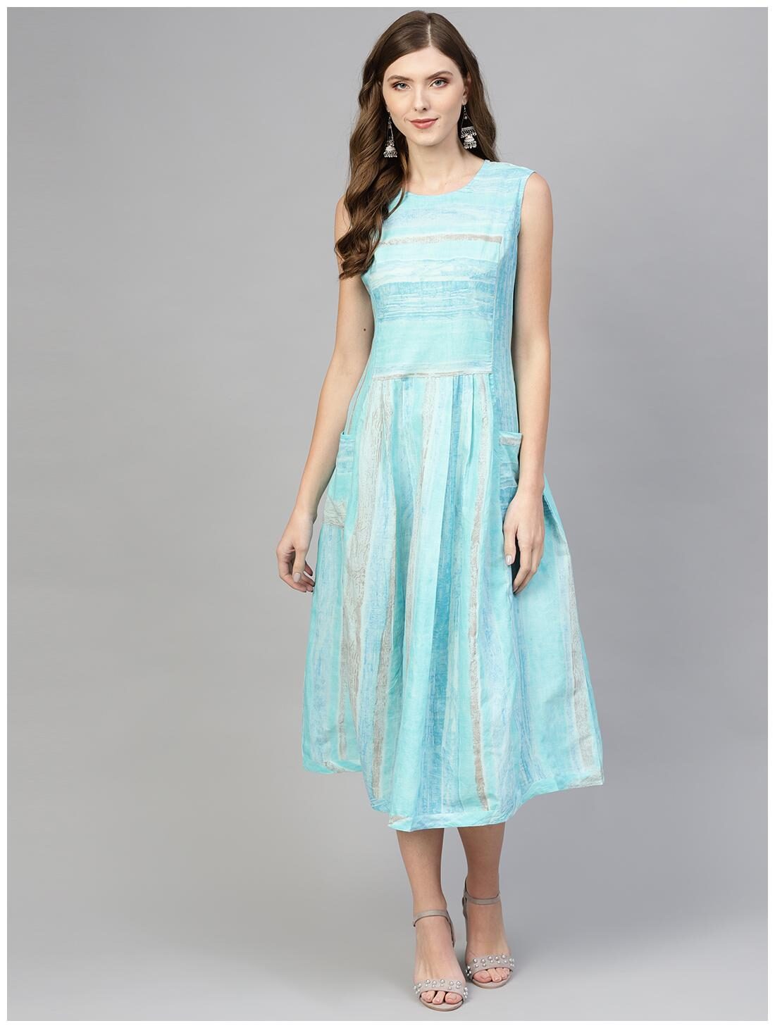 

AASI- HOUSE OF NAYO Blue Printed A-line dress