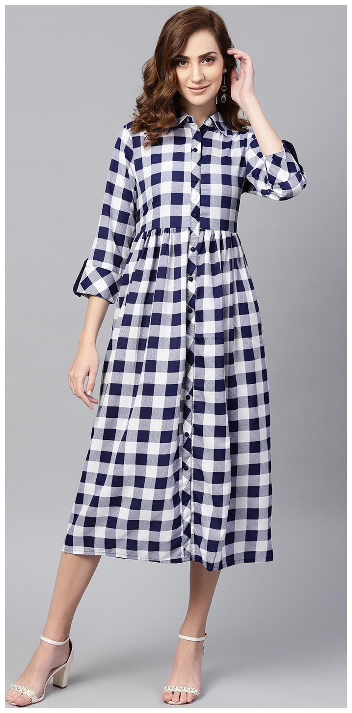 

AASI- HOUSE OF NAYO Polyester Checked Anarkali Kurti Dress - Multi
