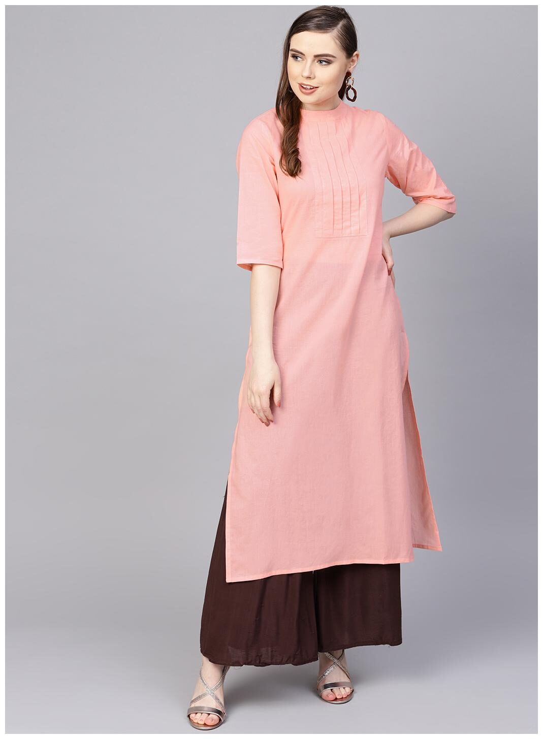 

AASI- HOUSE OF NAYO Women Peach Solid Straight Kurta
