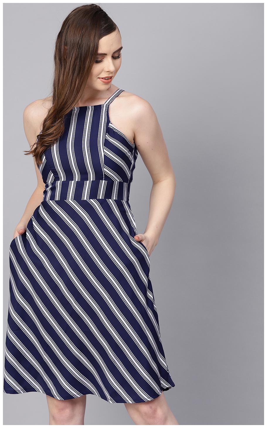 

AASI- HOUSE OF NAYO Blue Striped A-line dress