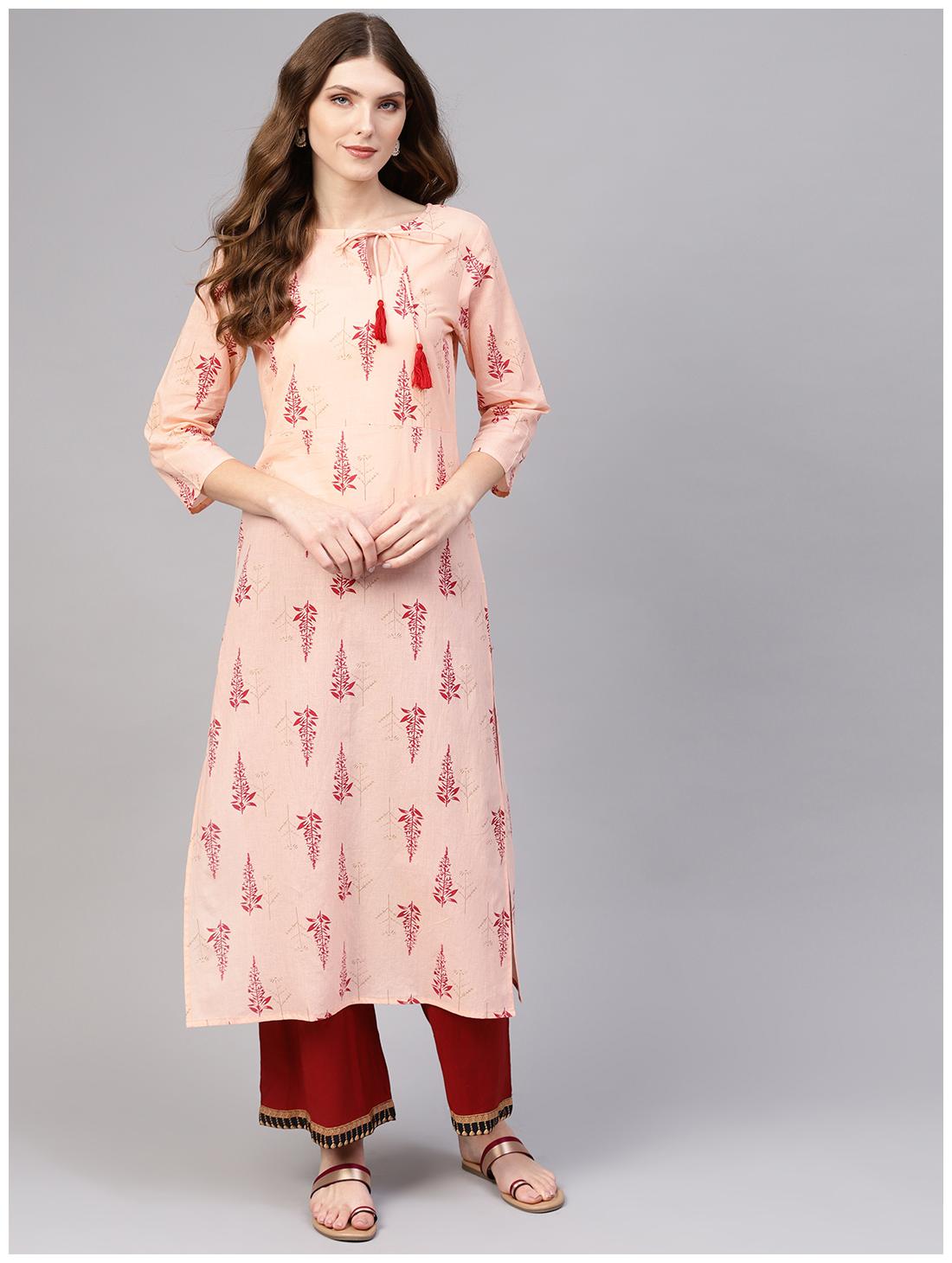 

AASI- HOUSE OF NAYO Women Peach Printed Straight Kurta