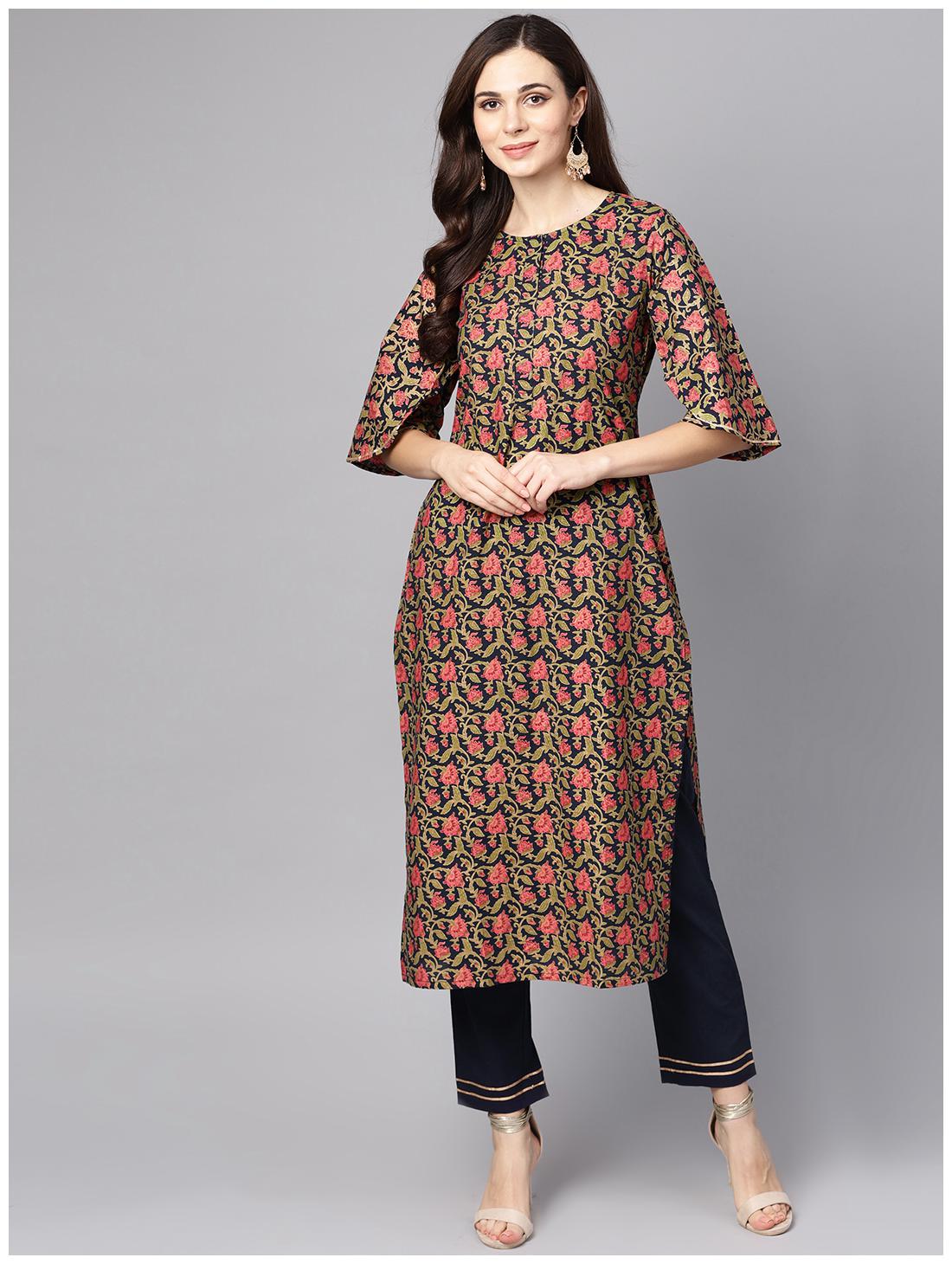 

AASI- HOUSE OF NAYO Women Multi Floral Straight Kurta With Pants