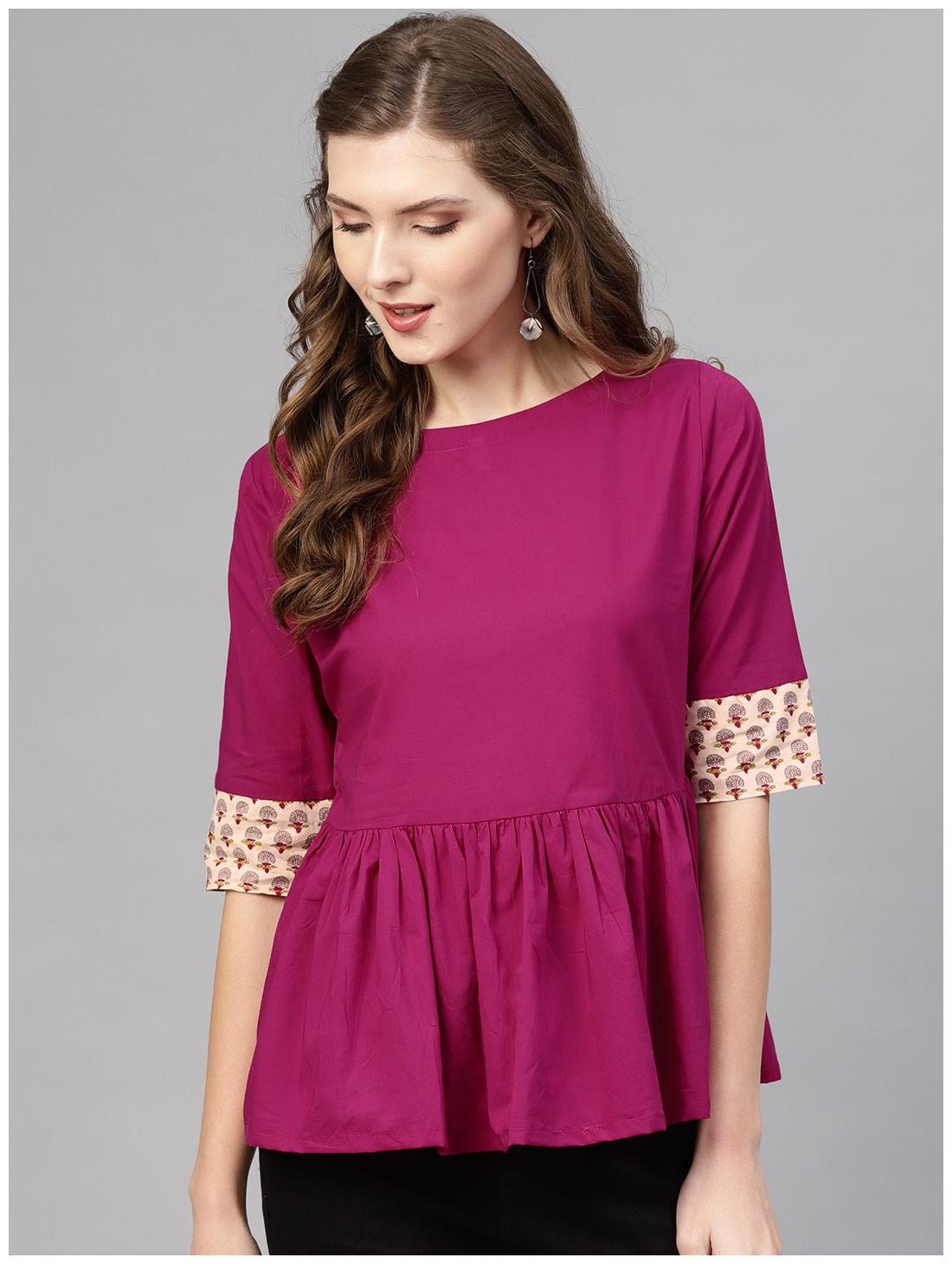 

AASI- HOUSE OF NAYO Women Solid Fusion top - Magenta