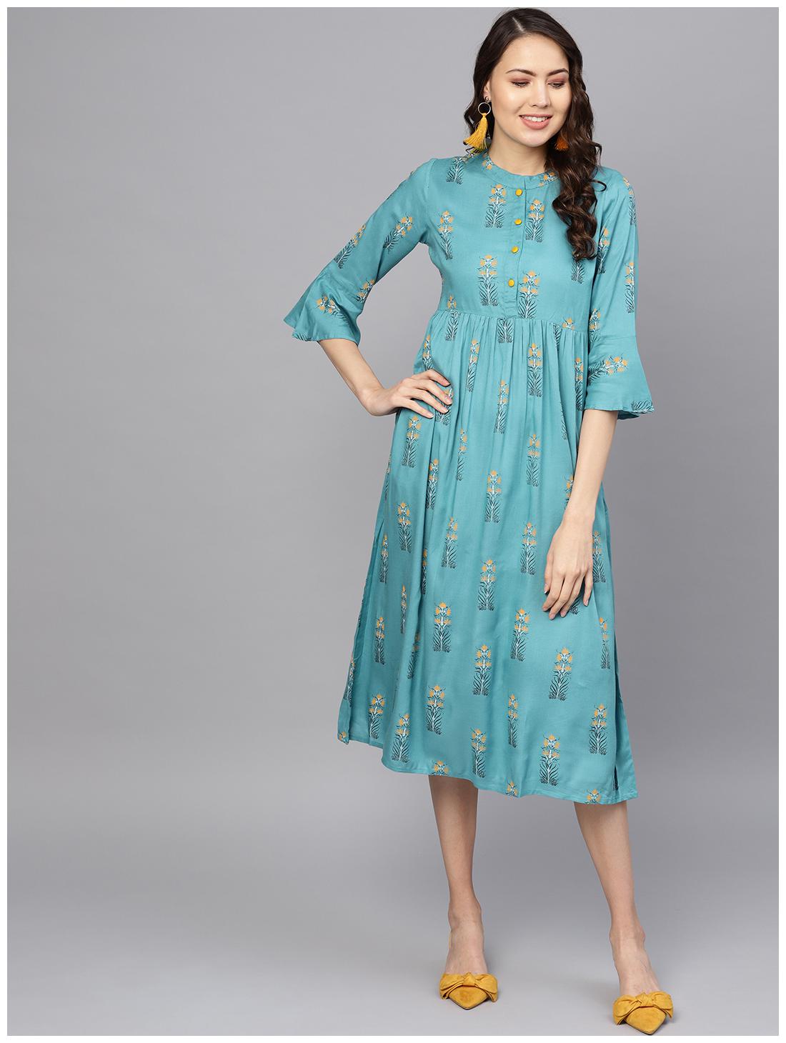 

AASI- HOUSE OF NAYO Blue Printed Maxi dress