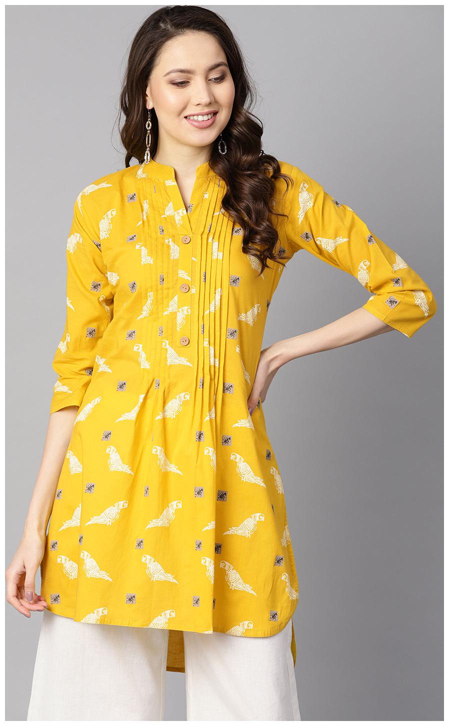 

Aasi- House Of Nayo Women Cotton Printed Flared Fit Kurta (Yellow)