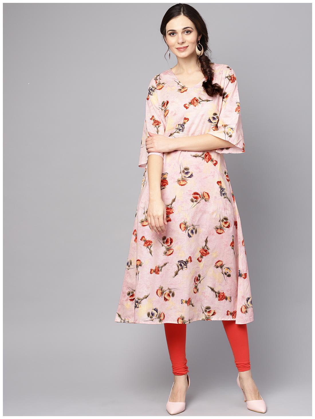 

Aasi- House Of Nayo Women Cotton Floral Flared Fit Kurta (Pink)