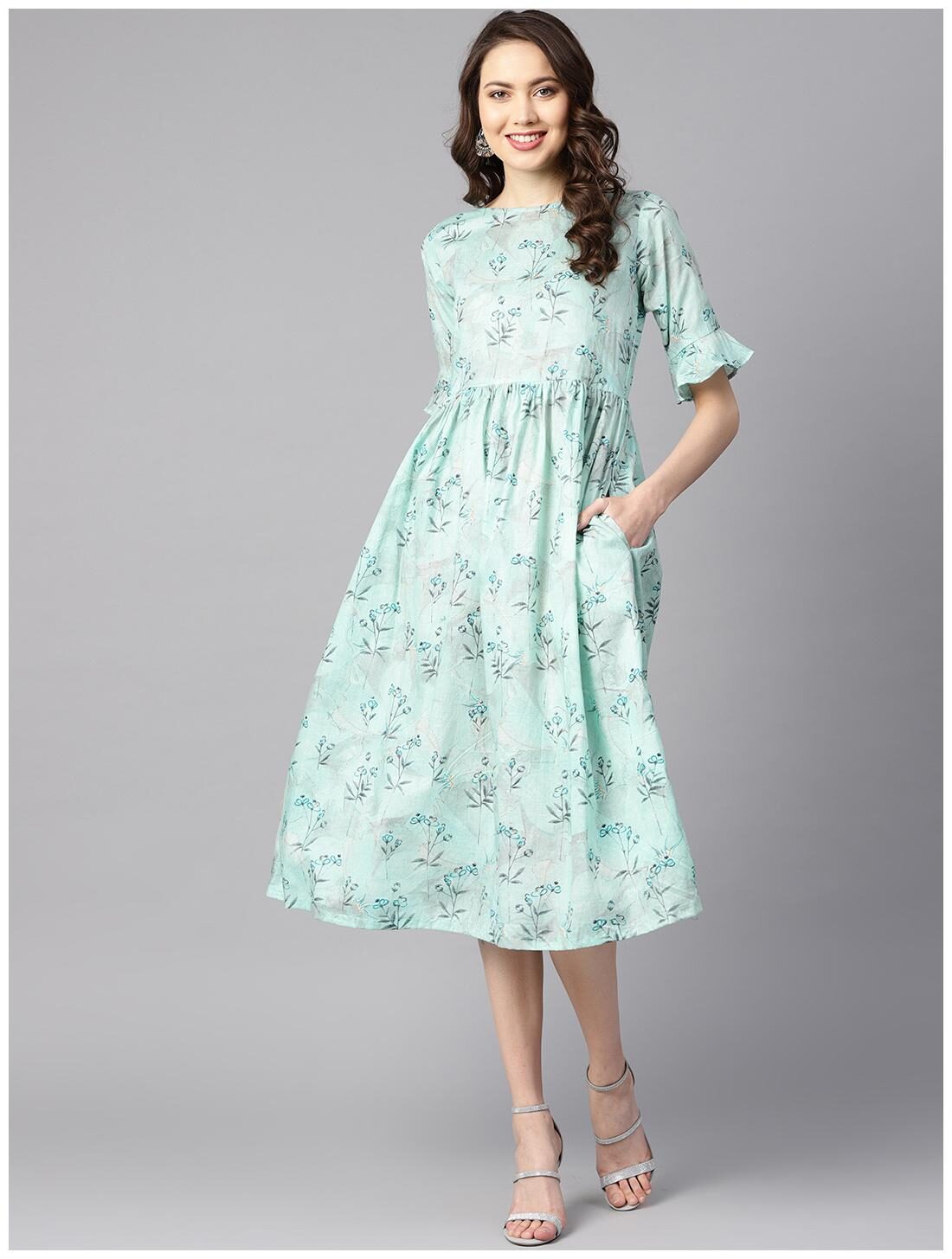 

AASI- HOUSE OF NAYO Cotton Printed Anarkali Kurta - Green