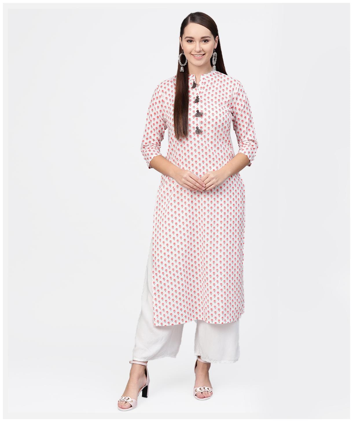 

AASI- HOUSE OF NAYO Women Off White Floral Straight Kurta