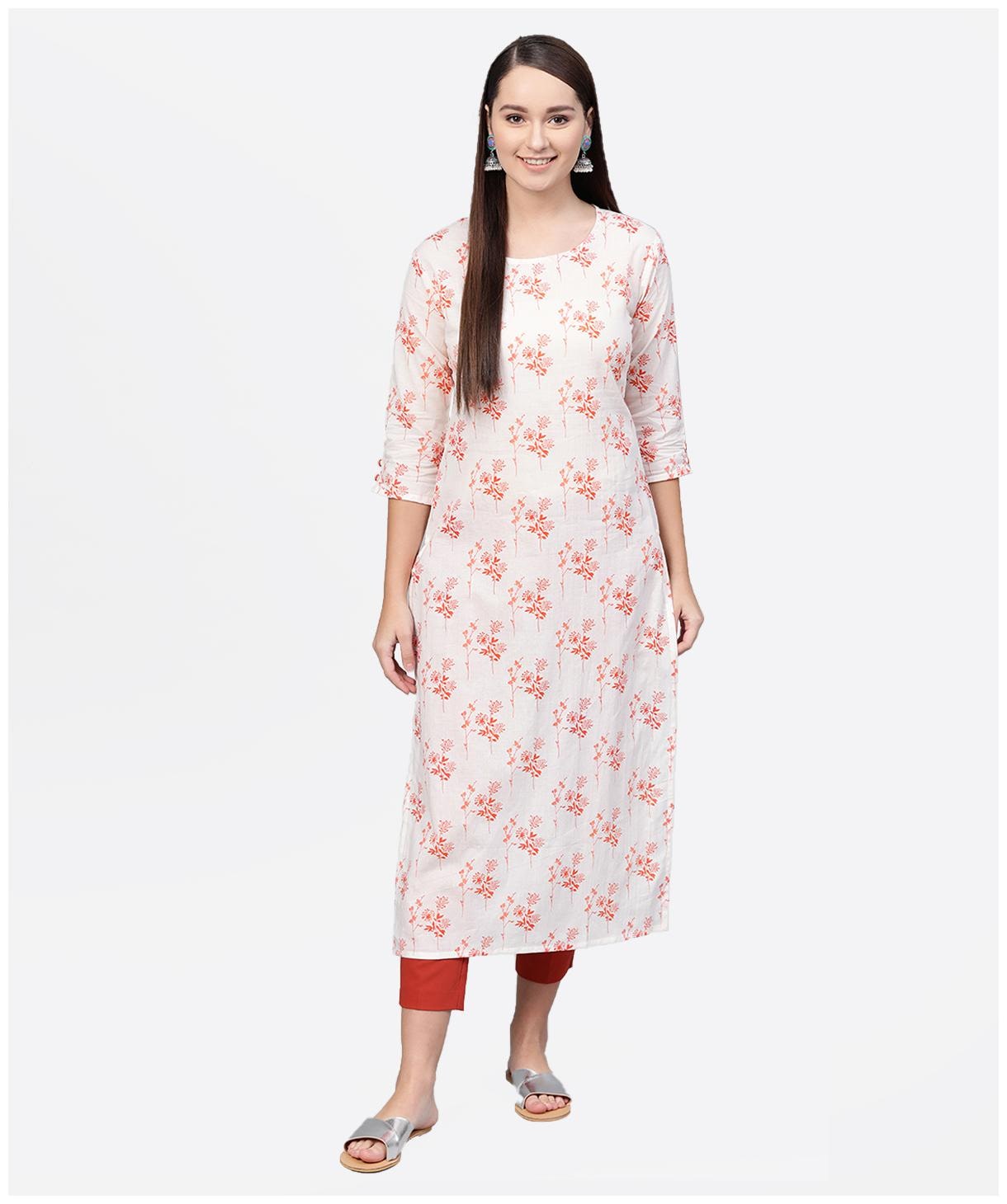 

AASI- HOUSE OF NAYO Women Off White Floral Straight Kurta